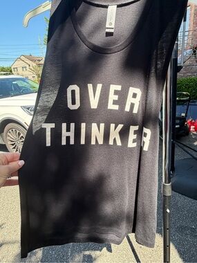 Next Level Apparel Black Tank with White OVER THINKER Print
